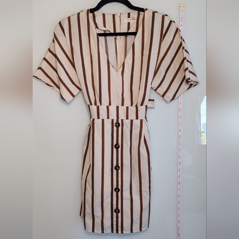Blu Pepper Brown and Cream Striped Midi Dress